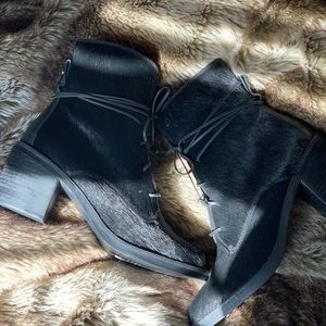 Ugg Calf Hair Block Heel Lace Up Boots